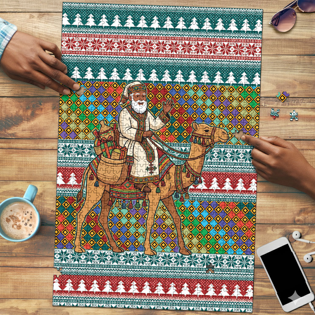Eritrea Christmas Santa Camel Puzzle Tigrinya Woven Textile