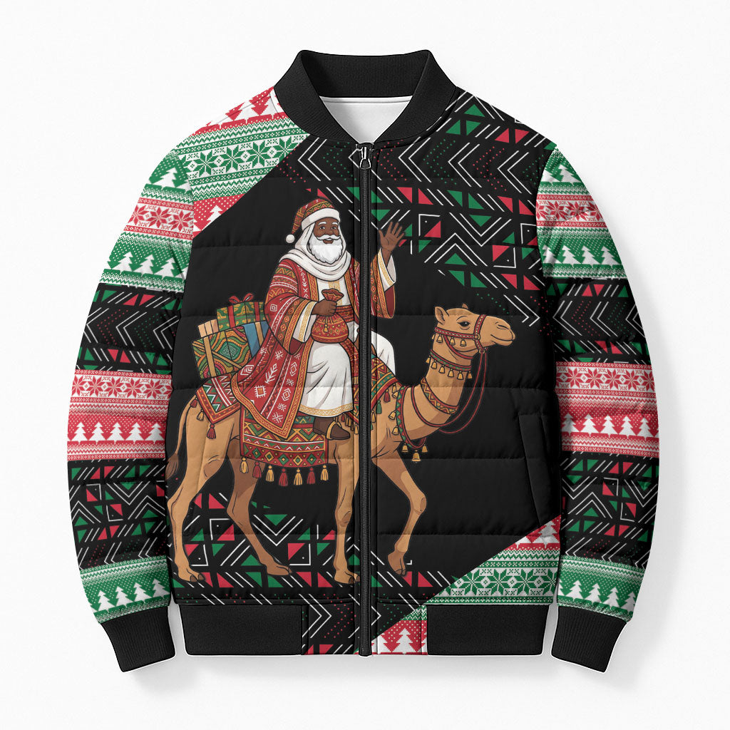 Sudan Christmas Santa Dromedary Camel Bomber Puffer Jacket Sudanese Tobe Inspired Textile