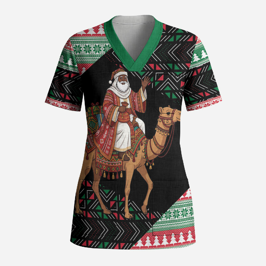 Sudan Christmas Santa Dromedary Camel Scrub Top Sudanese Tobe Inspired Textile