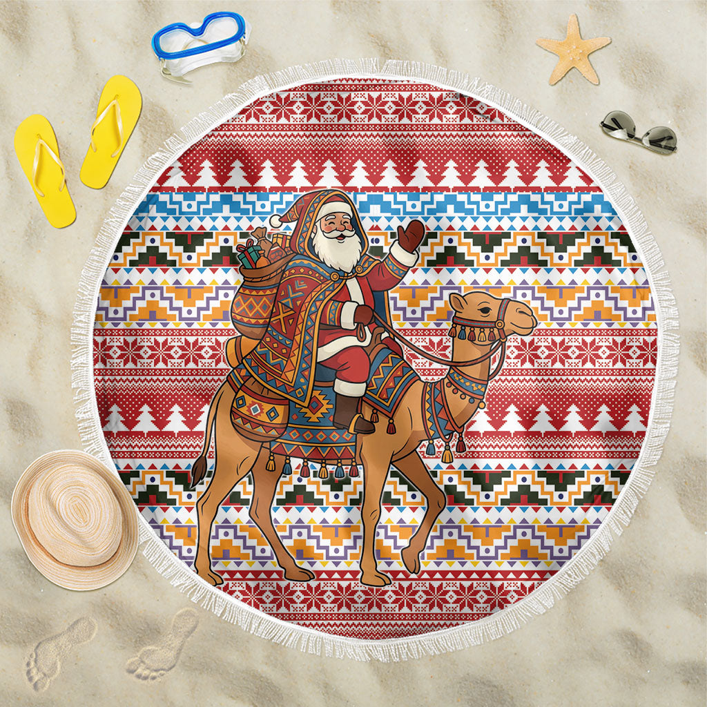 Morocco Christmas Santa Dromedary Camel Beach Blanket Berber Amazigh Geometric Motifs