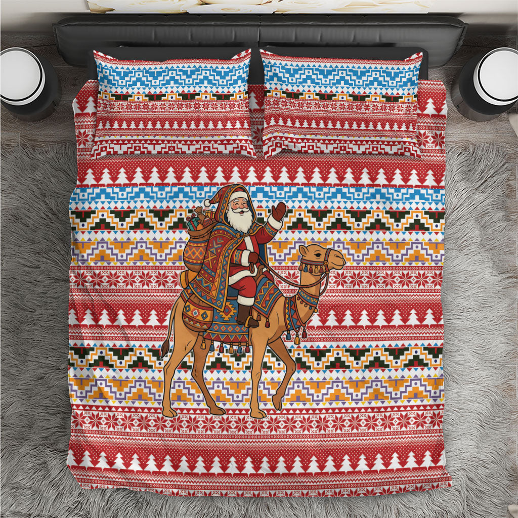 Morocco Christmas Santa Dromedary Camel Bedding Set Berber Amazigh Geometric Motifs