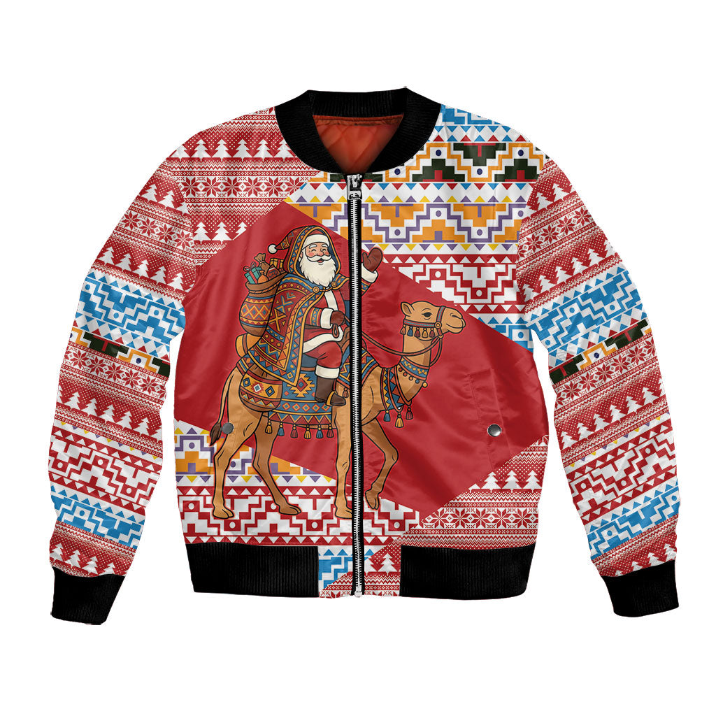 Morocco Christmas Santa Dromedary Camel Bomber Jacket Berber Amazigh Geometric Motifs