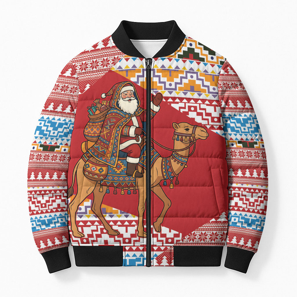 Morocco Christmas Santa Dromedary Camel Bomber Puffer Jacket Berber Amazigh Geometric Motifs