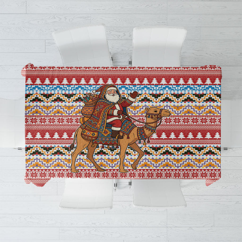Morocco Christmas Santa Dromedary Camel Tablecloth Berber Amazigh Geometric Motifs