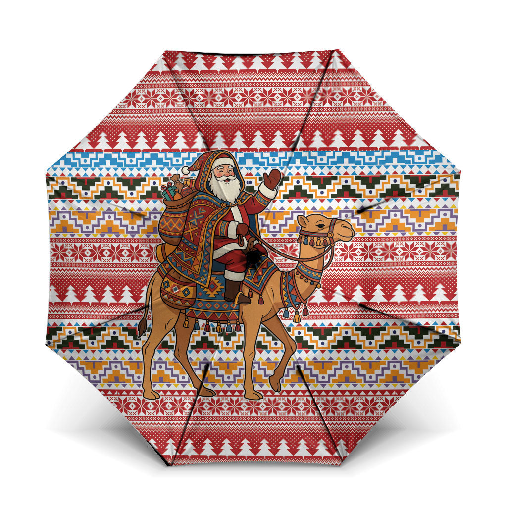 Morocco Christmas Santa Dromedary Camel Umbrella Berber Amazigh Geometric Motifs