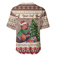 Beaver-themed Christmas baseball jersey with tree and hat back graphic, Your text