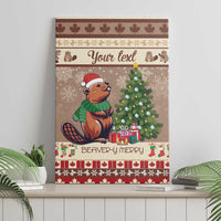 Framed brown canvas wall art featuring beaver in Santa hat, Christmas tree and “BEAVER-Y MERRY”