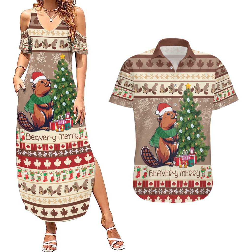 Personalized Beaver-y Merry Couples Matching Summer Maxi Dress and Hawaiian Shirt Canada Merry Christmas Beavers LT9 - Wonder Print Shop