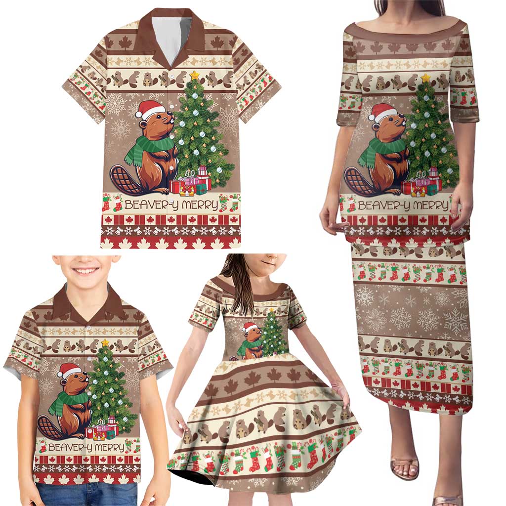 Personalized Beaver-y Merry Family Matching Puletasi and Hawaiian Shirt Canada Merry Christmas Beavers - Wonder Print Shop