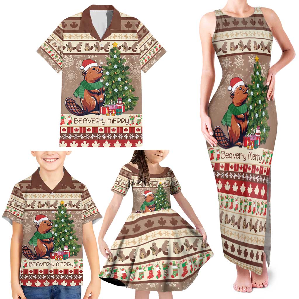 Personalized Beaver-y Merry Family Matching Tank Maxi Dress and Hawaiian Shirt Canada Merry Christmas Beavers - Wonder Print Shop