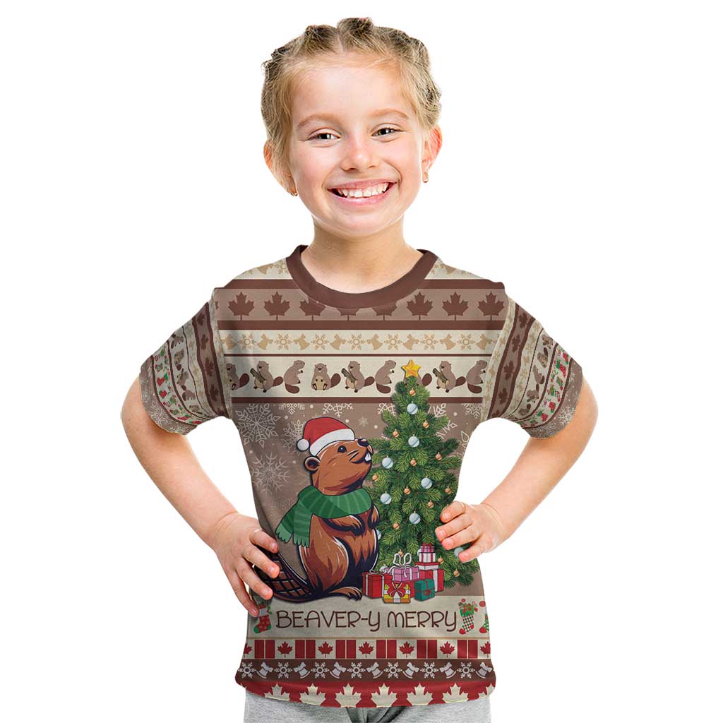 Personalized Beaver-y Merry Kid T Shirt Canada Merry Christmas Beavers - Wonder Print Shop