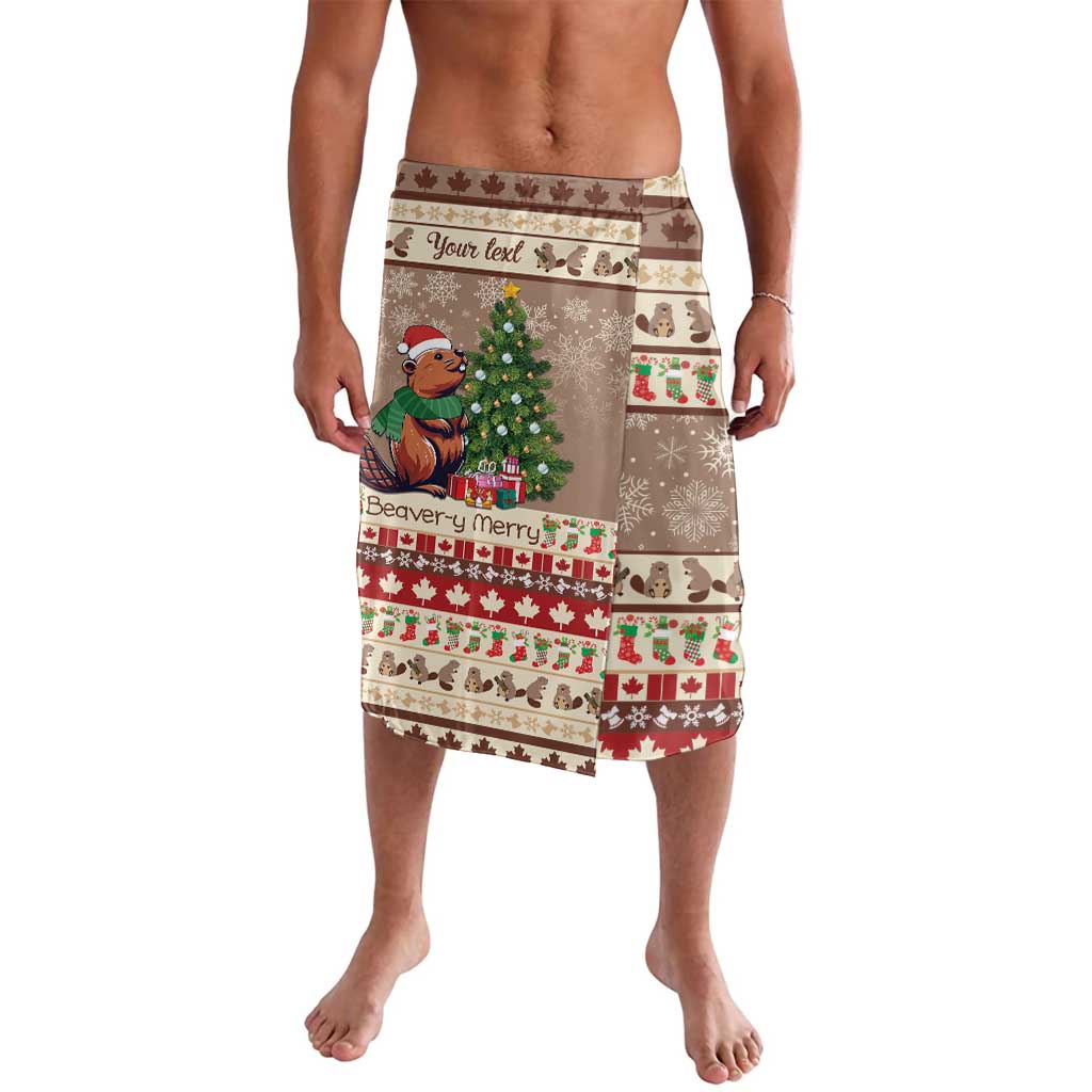 Beaver-themed Christmas wrap skirt, beige with multicolor cartoon border and beaver graphics