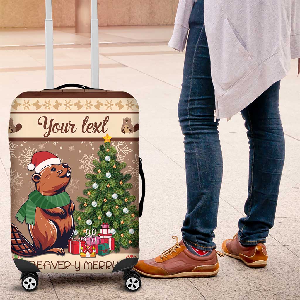 Personalized Beaver-y Merry Luggage Cover Canada Merry Christmas Beavers - Wonder Print Shop