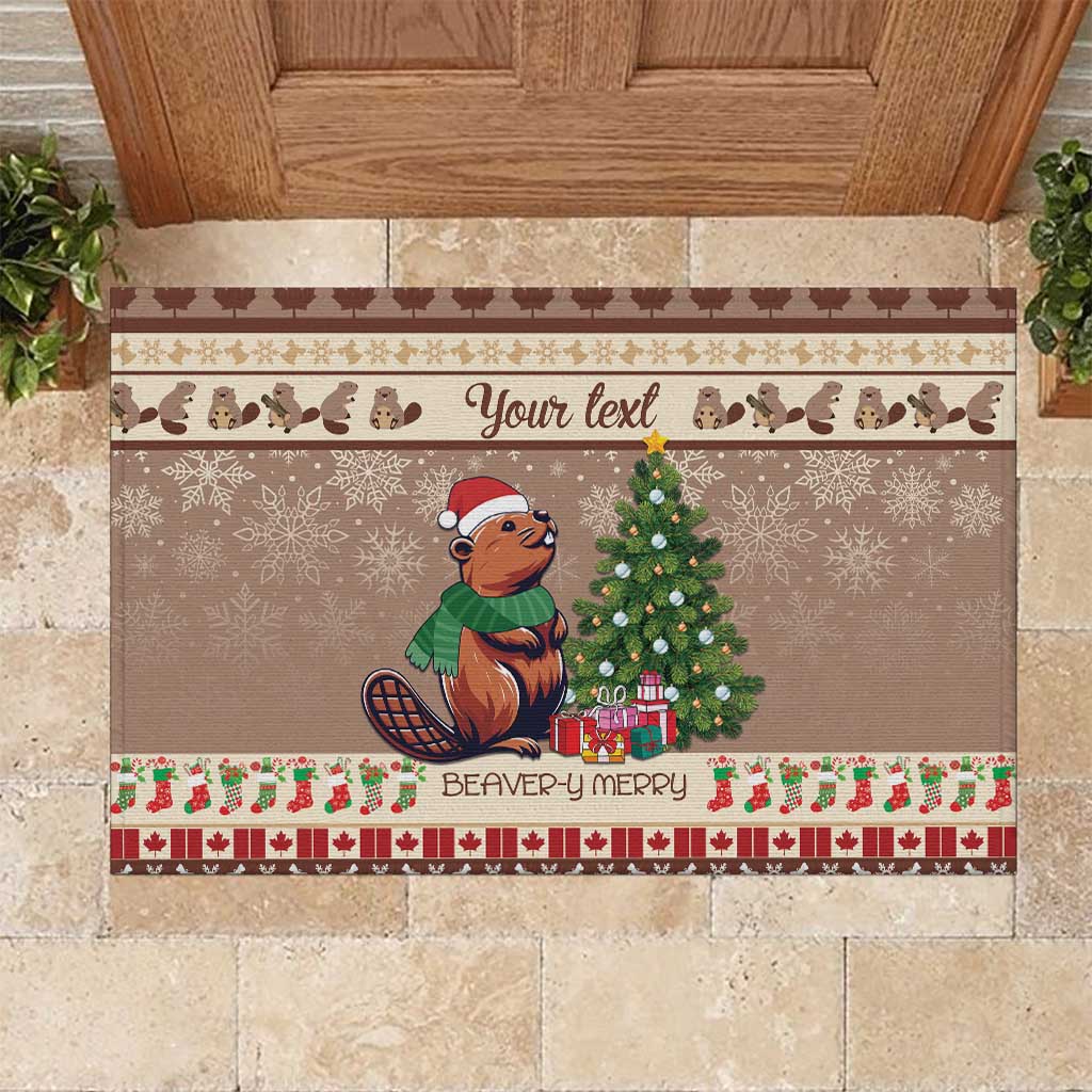 Personalized Beaver-y Merry Rubber Doormat Canada Merry Christmas Beavers