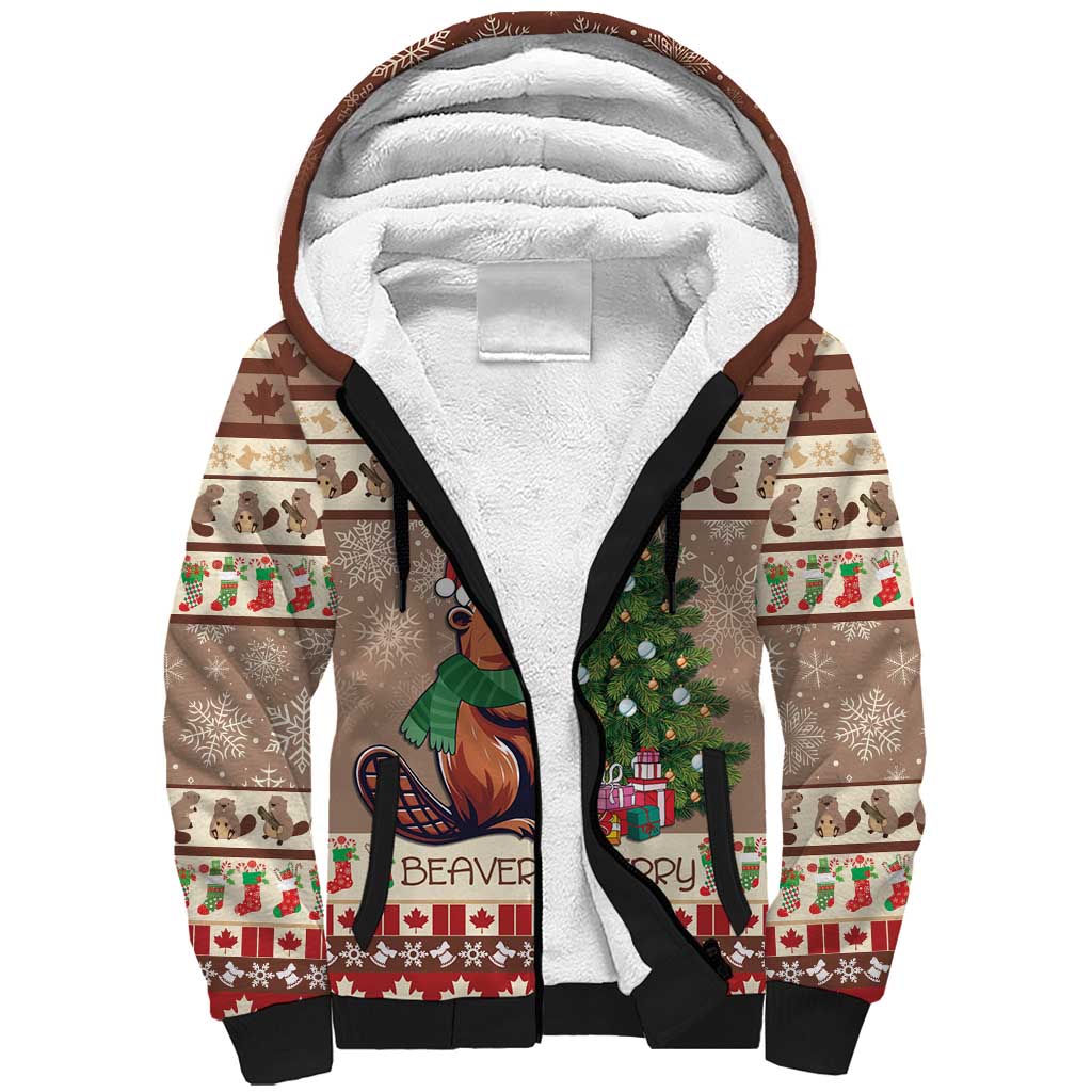 Personalized Beaver-y Merry Sherpa Hoodie Canada Merry Christmas Beavers