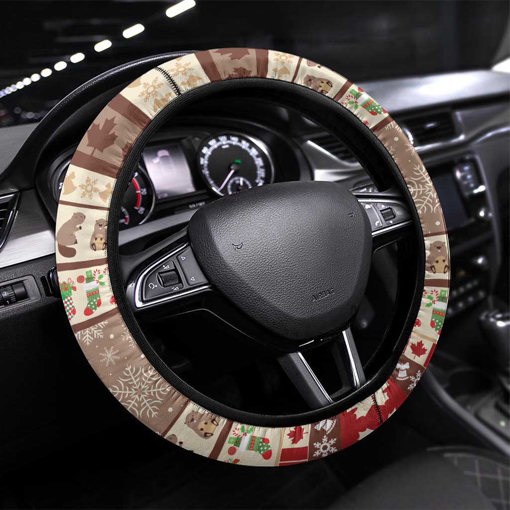 Beaver-y Merry Steering Wheel Cover Canada Merry Christmas Beavers