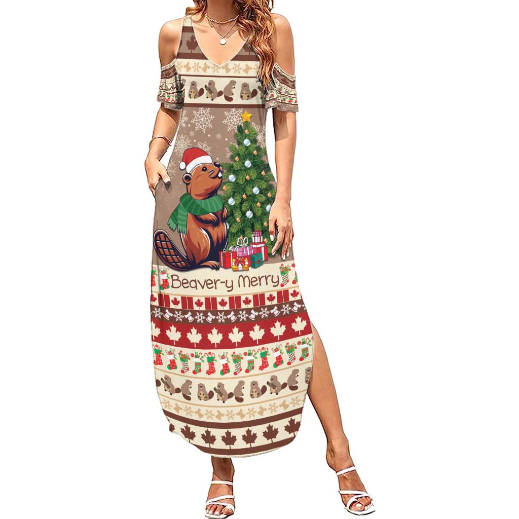 Personalized Beaver-y Merry Summer Maxi Dress Canada Merry Christmas Beavers