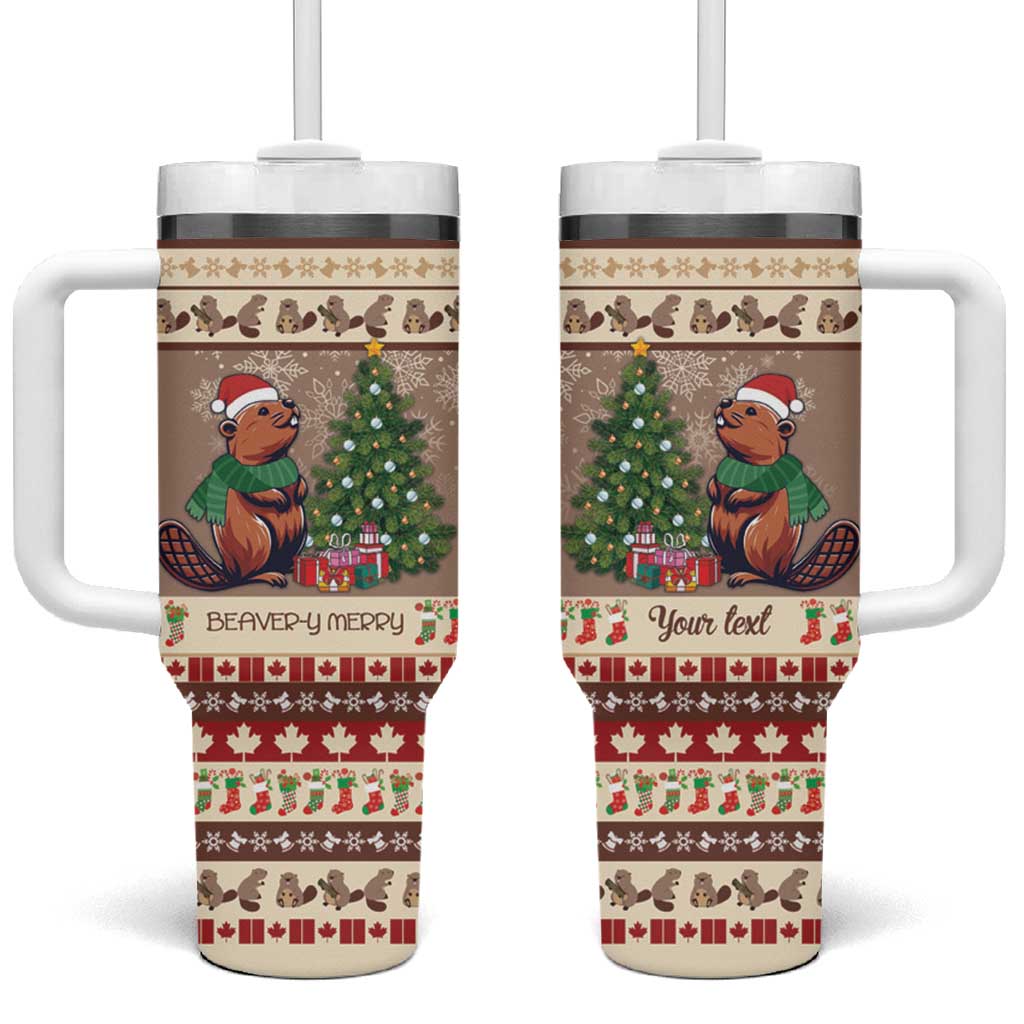 Personalized Beaver-y Merry Tumbler With Handle Canada Merry Christmas Beavers