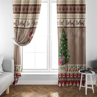 Brown beaver Merry window curtain with hanging fold and red/green festive trim