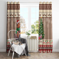 Brown beaver Christmas curtains with Santa beaver, pine tree, and red leaf border