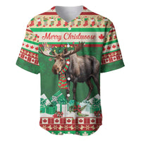 Green baseball jersey with moose graphic and 'Merry Christmoose' text