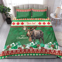 Green moose Christmas duvet and two pillowcases with 'Your text' center panel