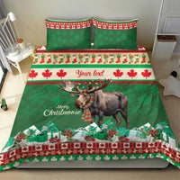 Green moose Christmas duvet cover with 'Your text' and two matching pillow shams