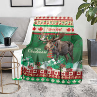 Green Christmas moose throw blanket with plaid scarf, red/white decorative border
