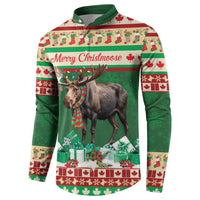 Green moose holiday sweatshirt front with “Merry Christmoose” on center stripe