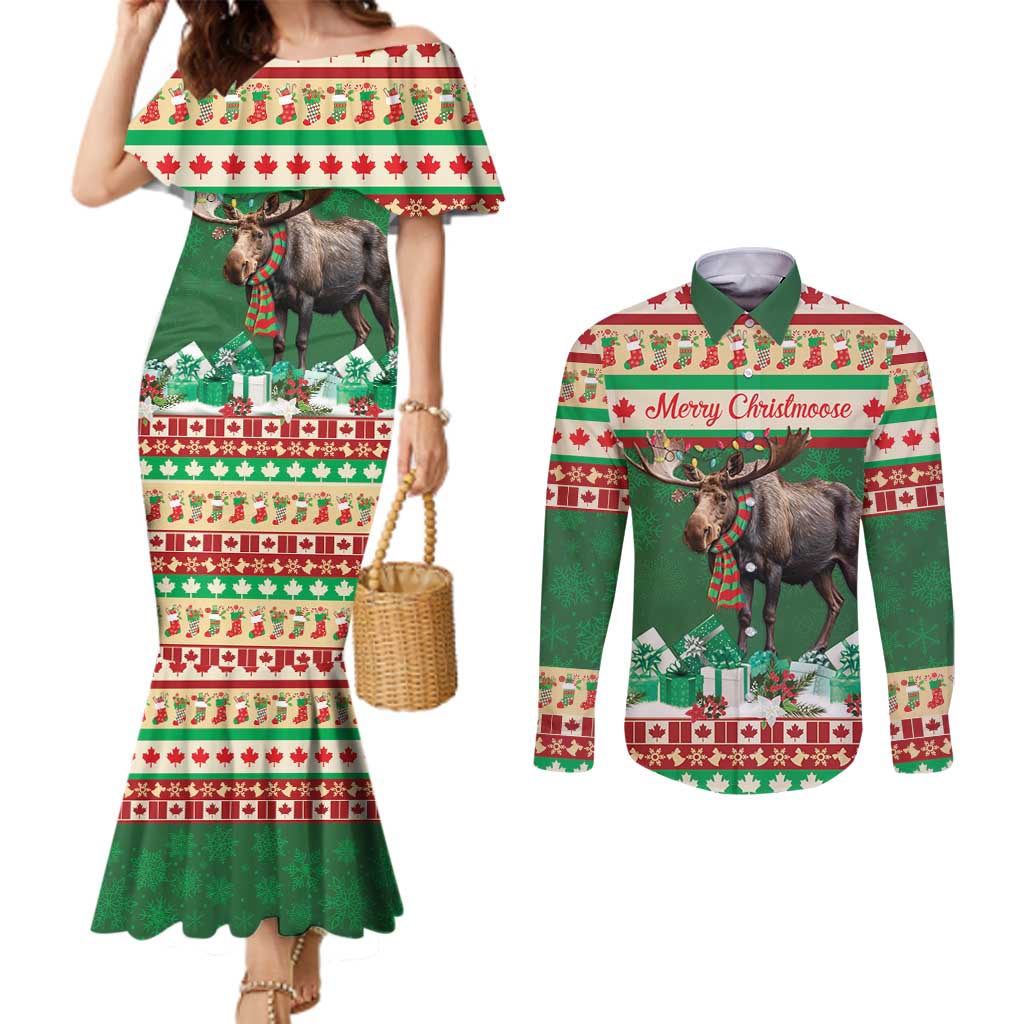 Personalized Merry Christmoose Couples Matching Mermaid Dress and Long Sleeve Button Shirt Canada Merry Christmas Moose