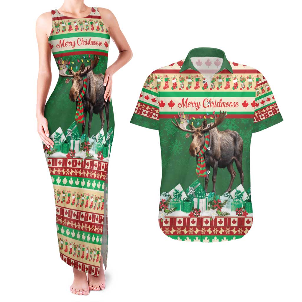 Personalized Merry Christmoose Couples Matching Tank Maxi Dress and Hawaiian Shirt Canada Merry Christmas Moose LT9 - Wonder Print Shop