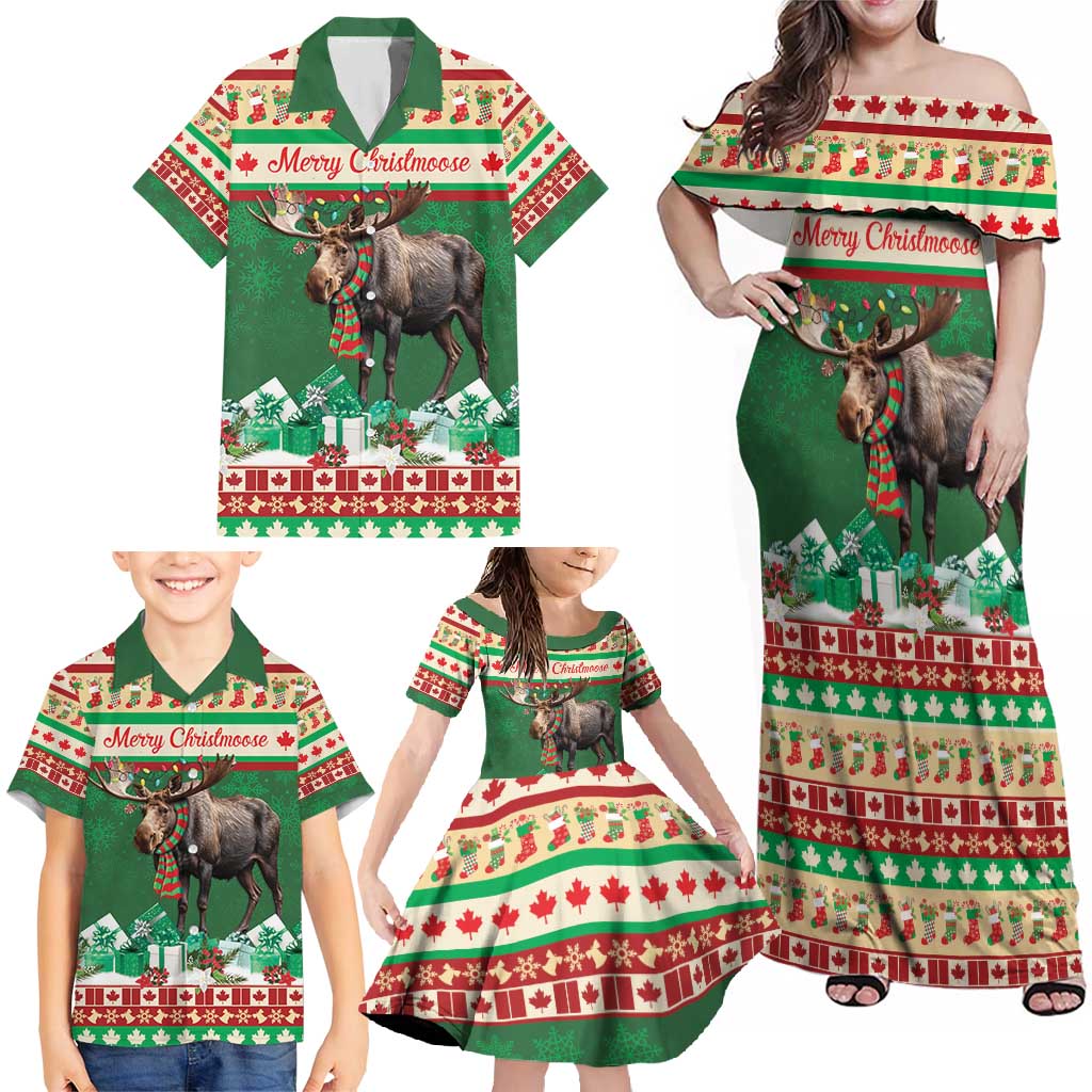 Personalized Merry Christmoose Family Matching Off Shoulder Maxi Dress and Hawaiian Shirt Canada Merry Christmas Moose LT9 - Wonder Print Shop