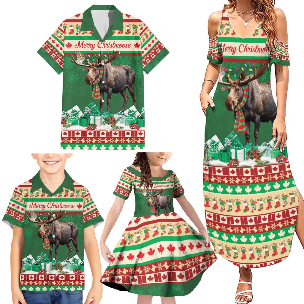 Personalized Merry Christmoose Family Matching Summer Maxi Dress and Hawaiian Shirt Canada Merry Christmas Moose - Wonder Print Shop