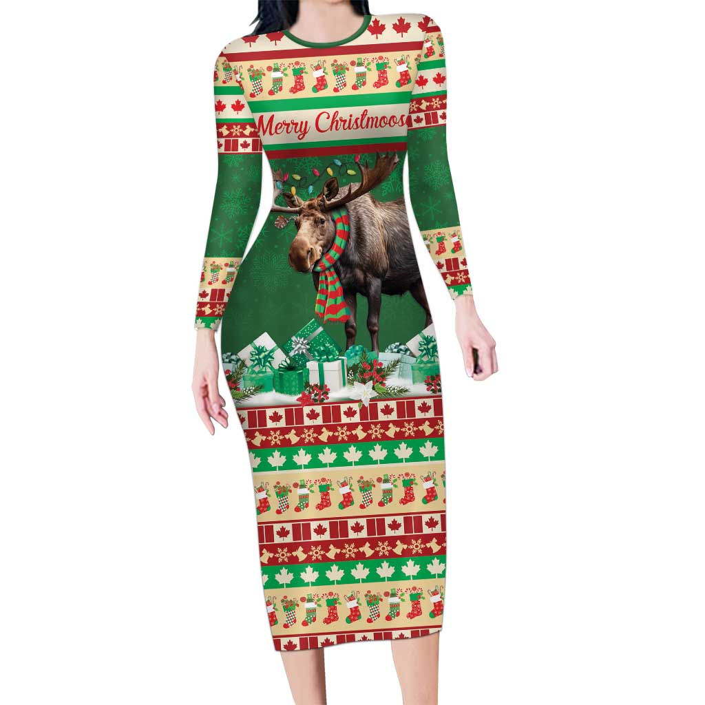 Personalized Merry Christmoose Long Sleeve Bodycon Dress Canada Merry Christmas Moose - Wonder Print Shop