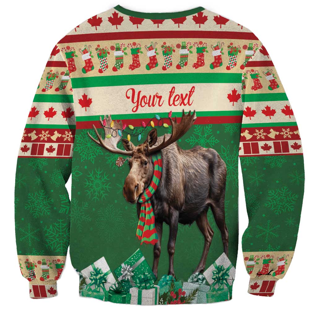 Green unisex sweatshirt with moose graphic and 'Your text' banner