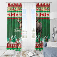 Green moose Christmas curtains with 'Merry Christmoose' and sheer white inner layer