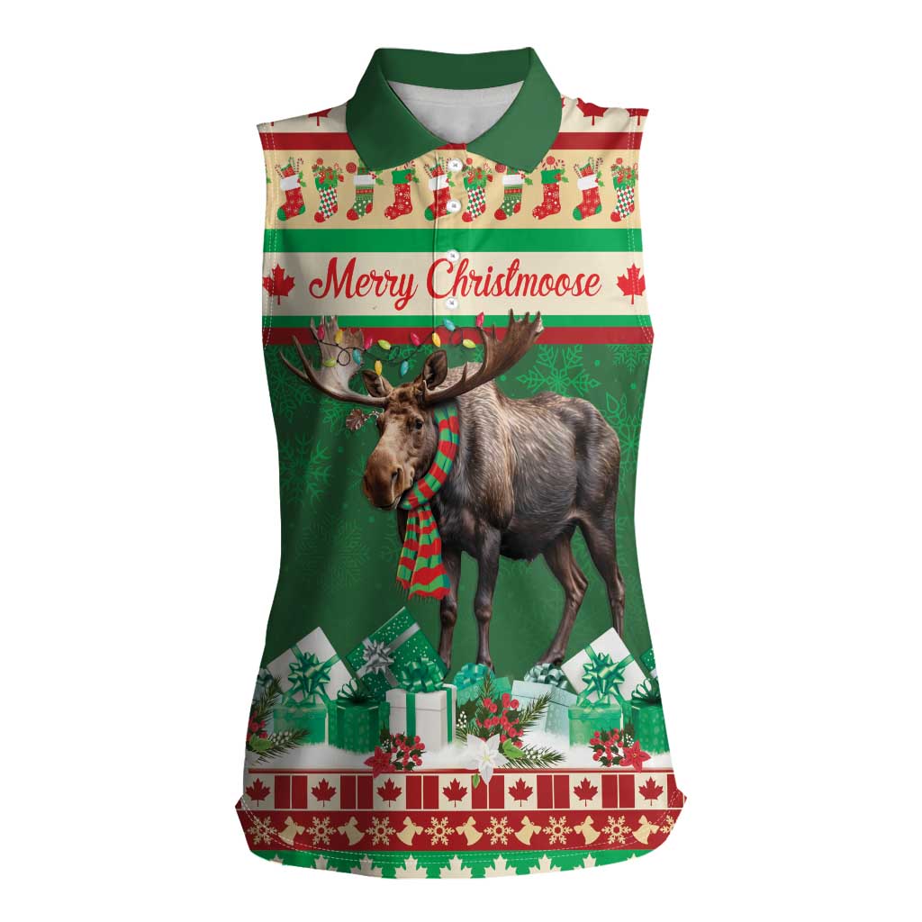 Personalized Merry Christmoose Women Sleeveless Polo Shirt Canada Merry Christmas Moose