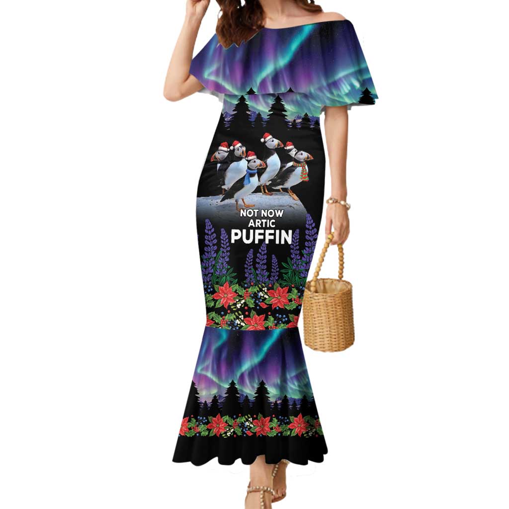 Personalized Not Now Arctic Puffin Mermaid Dress Icelandic Christmas with Northern Lights - Wonder Print Shop