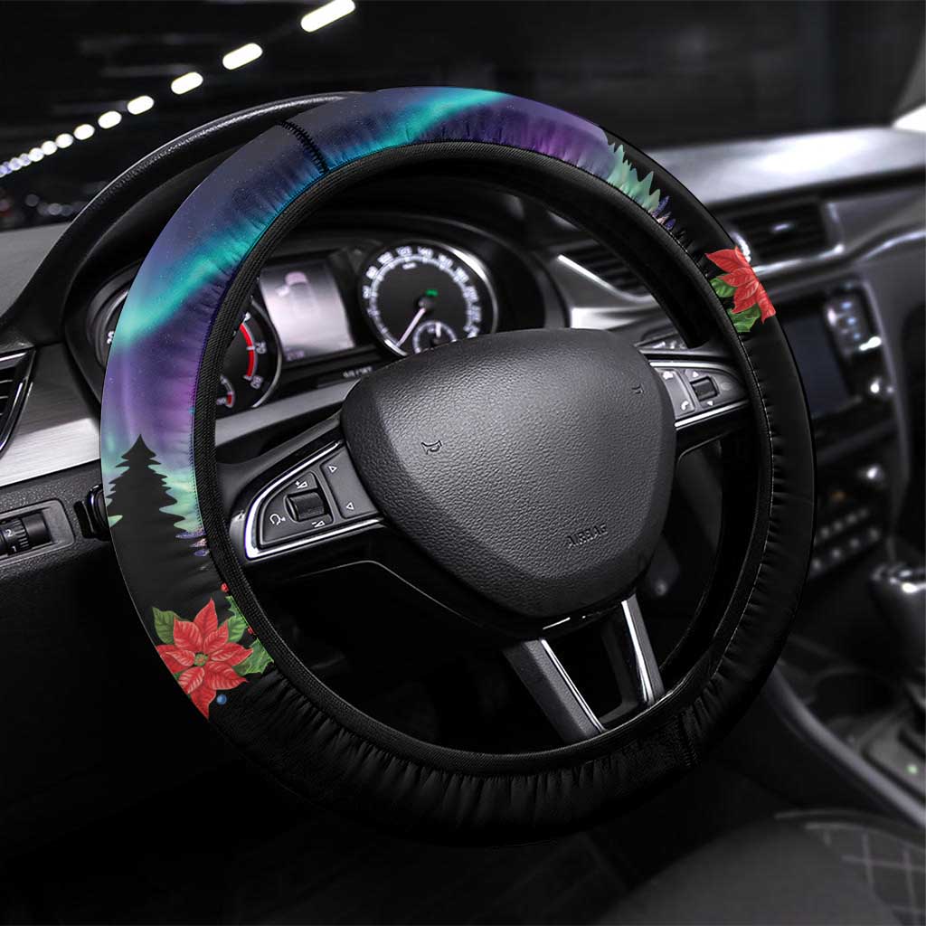 Not Now Arctic Puffin Steering Wheel Cover Icelandic Christmas with Northern Lights