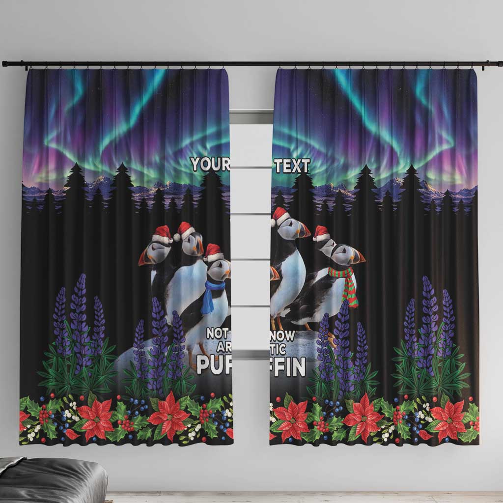 Personalized Not Now Arctic Puffin Window Curtain Icelandic Christmas with Northern Lights