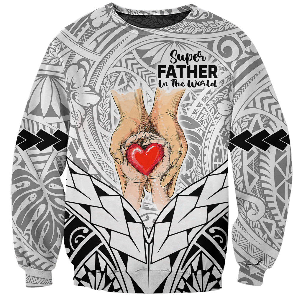 Unisex sweatshirt with black-and-gray tribal pattern, hands holding a red heart graphic