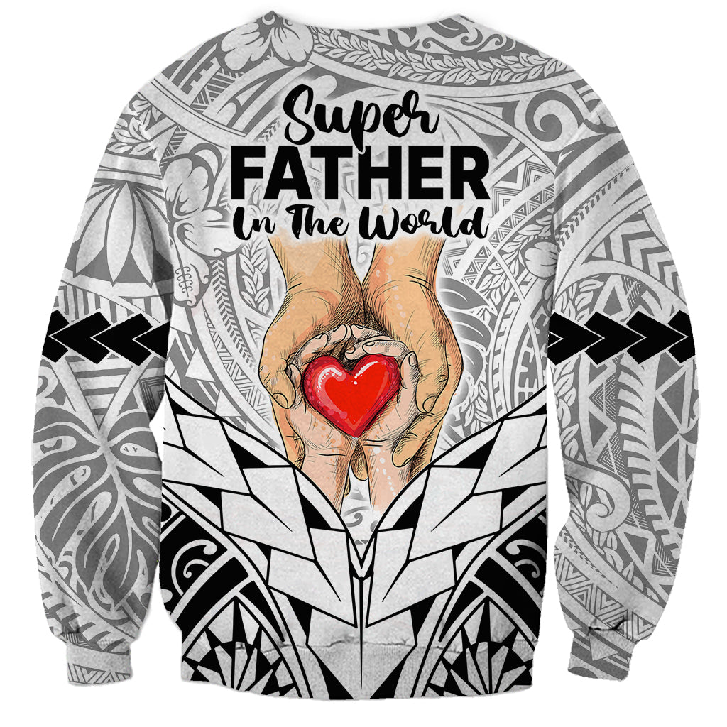 Unisex sweatshirt with 'Super FATHER in the world' text and tribal pattern, long sleeves