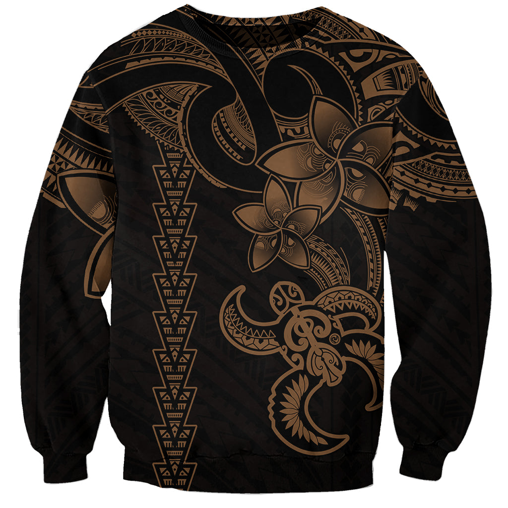 Unisex sweatshirt in black with gold tribal turtle graphic, long sleeves