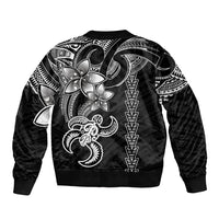 Black unisex bomber jacket with back tribal turtle and geometric pattern print