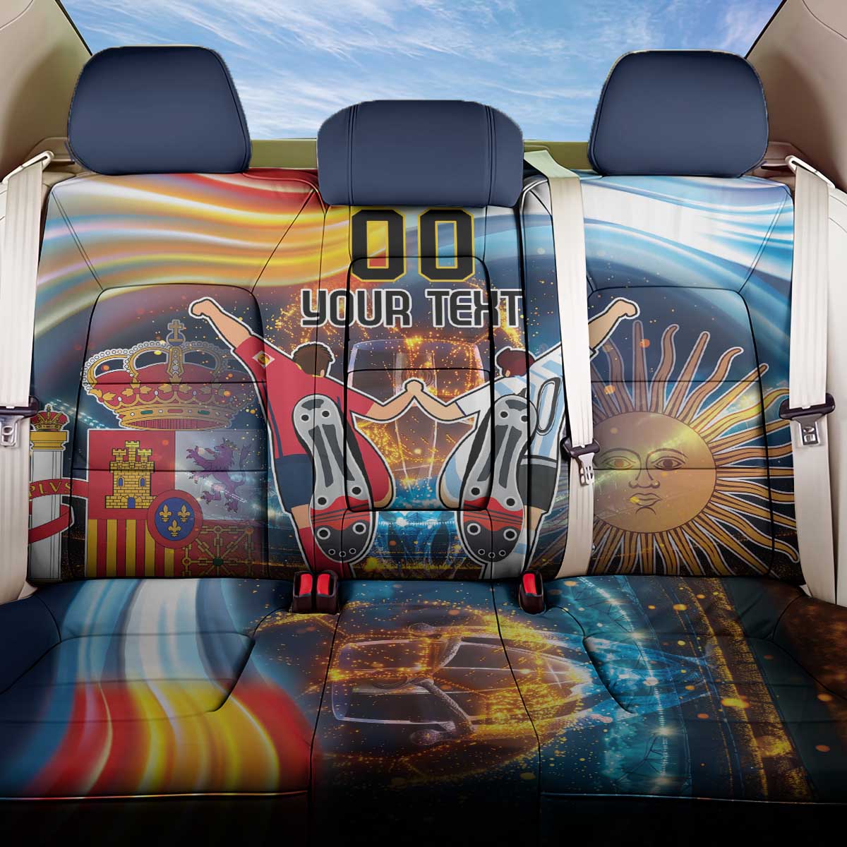 Custom Spain and Argentina Football Back Car Seat Cover Finalissima Make History Together LT9 - Wonder Print Shop