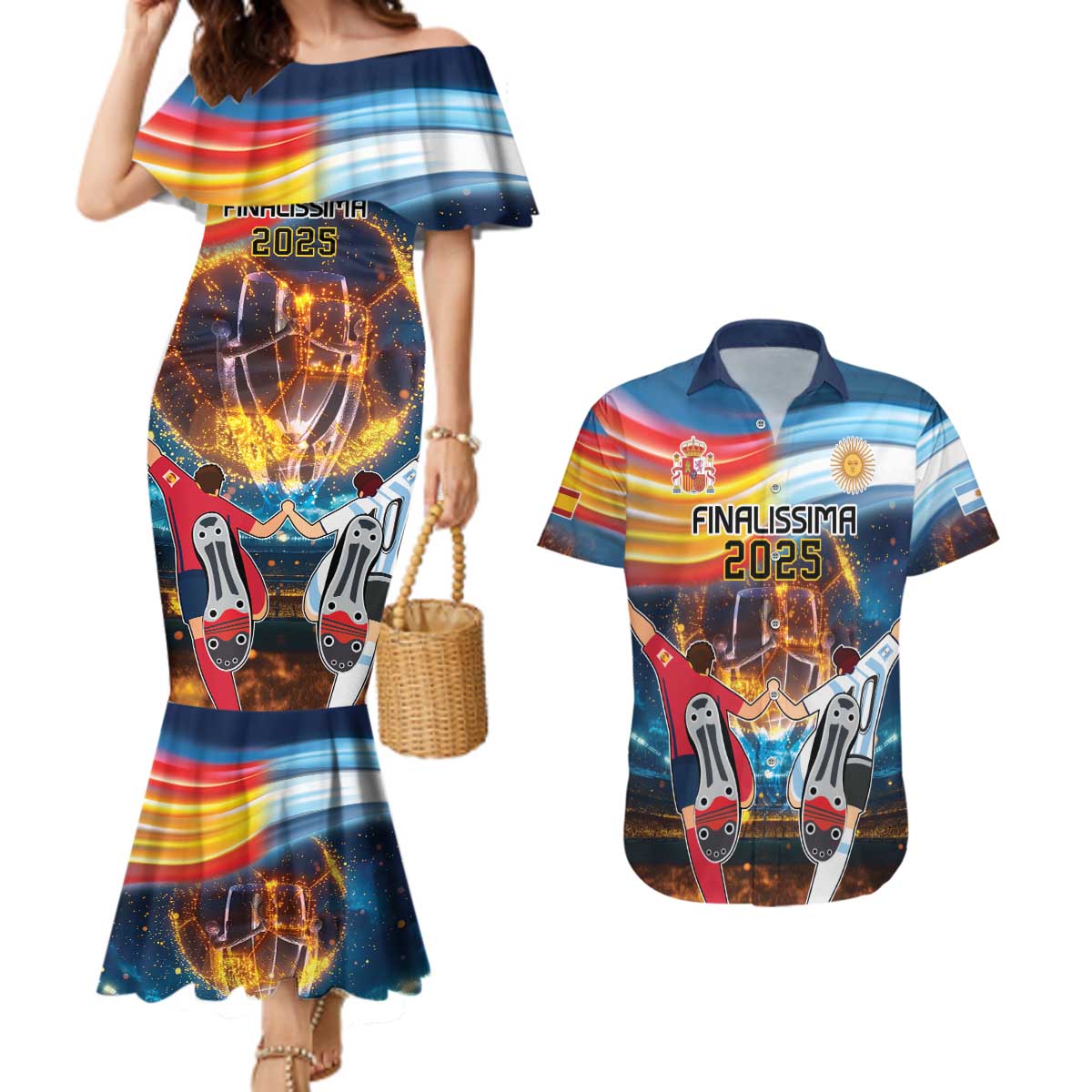 Custom Spain and Argentina Football Couples Matching Mermaid Dress and Hawaiian Shirt Finalissima Make History Together LT9 - Wonder Print Shop