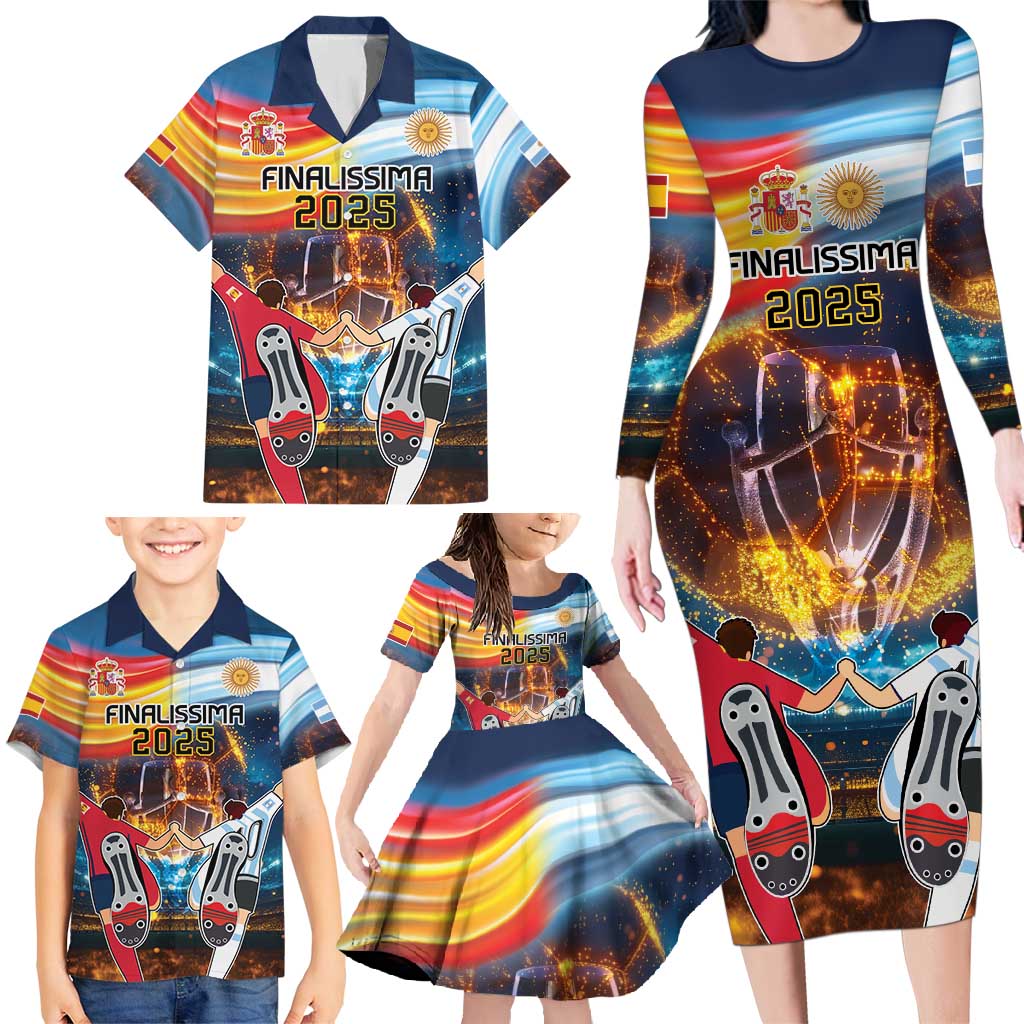 Custom Spain and Argentina Football Family Matching Long Sleeve Bodycon Dress and Hawaiian Shirt Finalissima Make History Together LT9 - Wonder Print Shop