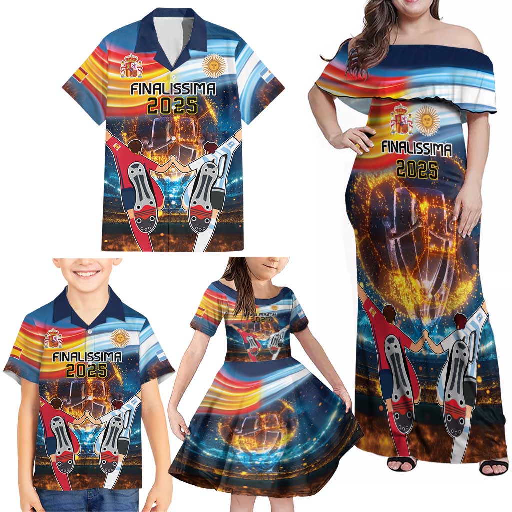 Custom Spain and Argentina Football Family Matching Off Shoulder Maxi Dress and Hawaiian Shirt Finalissima Make History Together LT9 - Wonder Print Shop