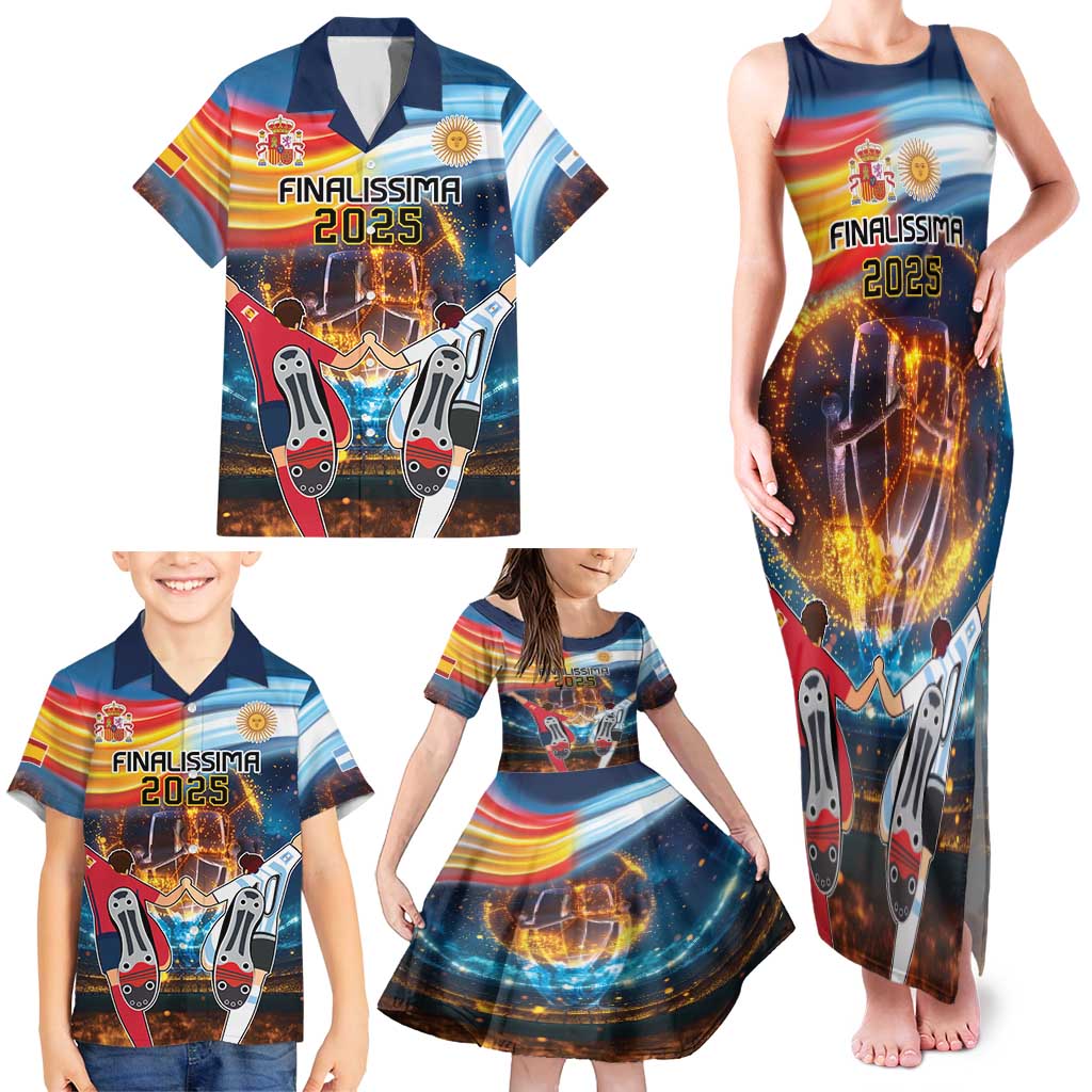 Custom Spain and Argentina Football Family Matching Tank Maxi Dress and Hawaiian Shirt Finalissima Make History Together - Wonder Print Shop