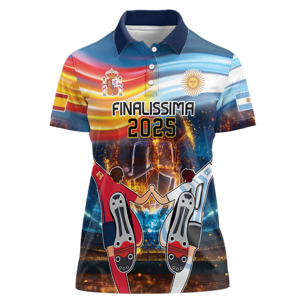 Custom Spain and Argentina Football Women Polo Shirt Finalissima Make History Together - Wonder Print Shop